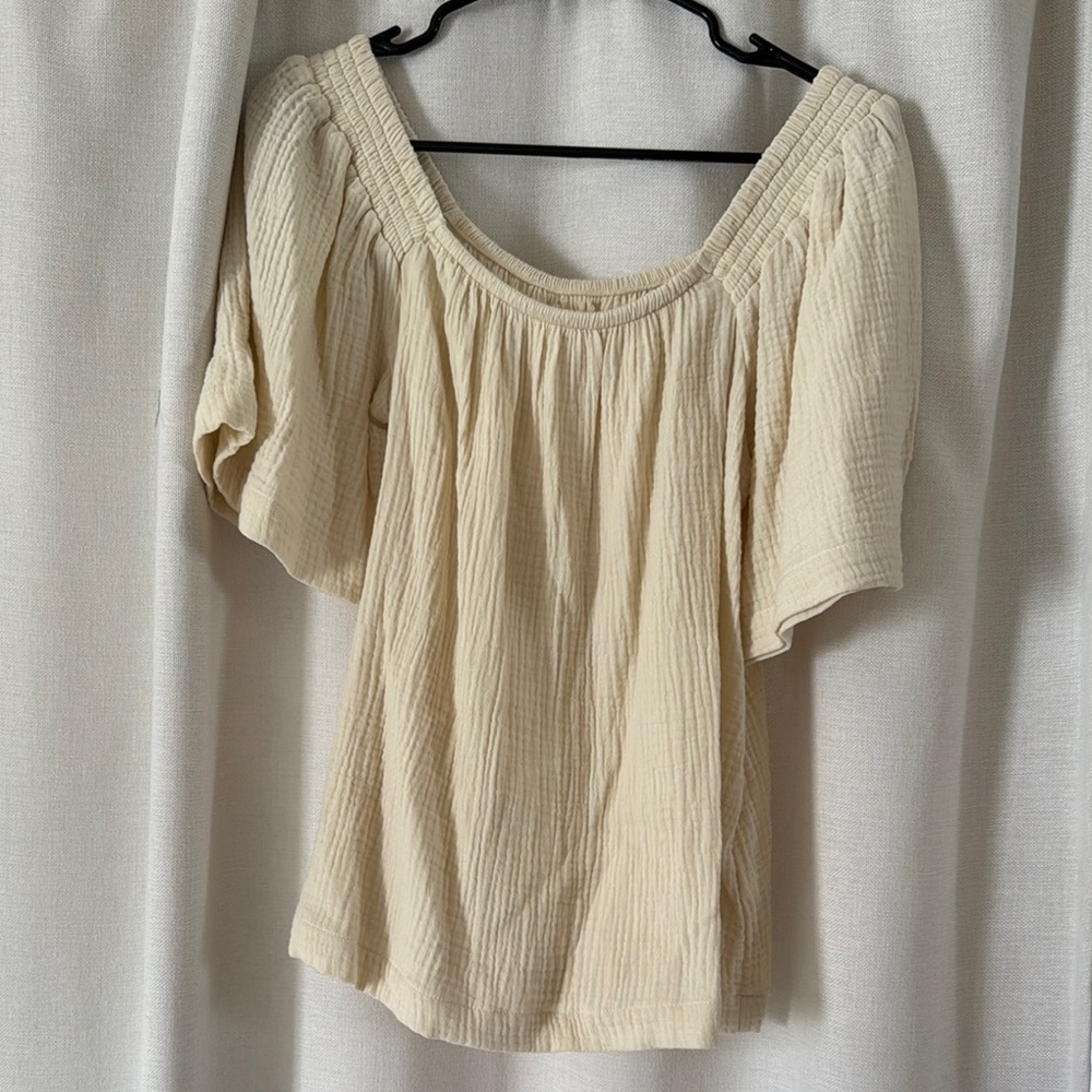 Maurices Cream Flutter Sleeve Smocked Blouse